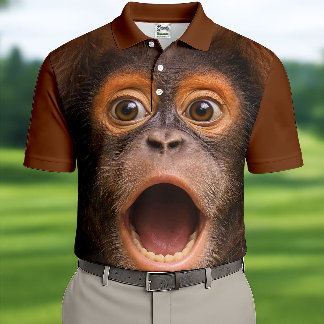 Funny Monkey Face Scream Print Hawaiian Golf Polo, Golf Tops For Men, Golfing Apparel