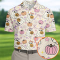 Halloween Seamless Pattern Cute Golf Shirt, Retro Halloween Polo Shirts For Men, Golfing Apparel
