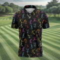 Funny Stickman Golfer Pose Black Golf Shirt, Unique Gift For Golfer, Men's Golf Polo, Golfing Apparel