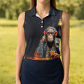 Monkey Gentleman Midnight Amber Hawaiian Golf Shirt, Women's Golf Tops, Ladies Golf Shirts