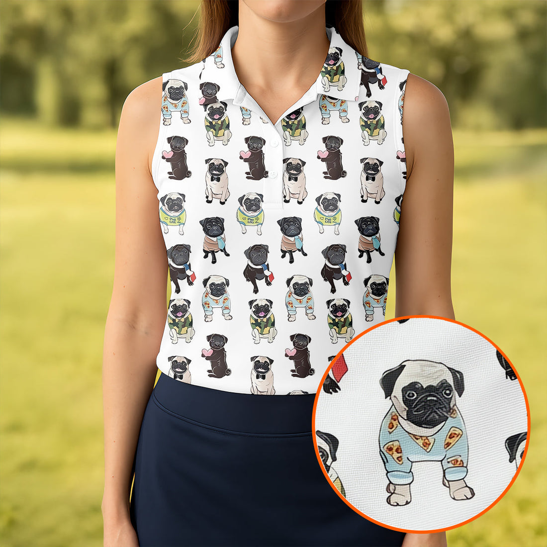 Funny Pug Dog Hawaiian Golf Shirt, Retro Golf Shirt, Women's Golf Tops, Ladies Golf Shirts
