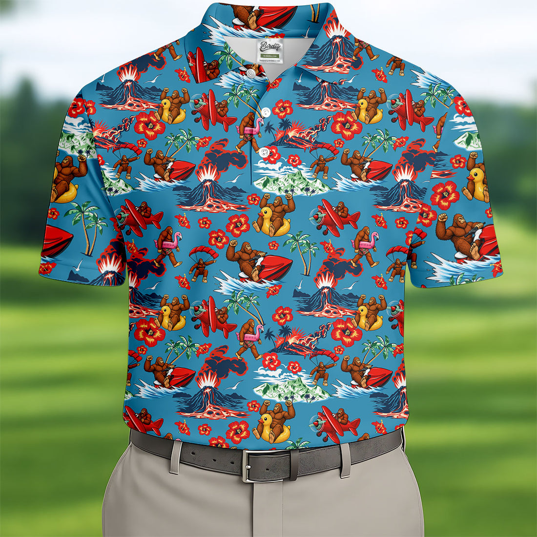 Funny Bigfoot Tropical Summer Hawaiian Golf Shirt, Men's Golf Shirt, Polo Shirts For Men