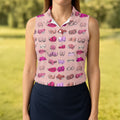 Pink Funny Boob Pattern Golf Polo Shirt, Women's Golf Tops, Golf Polo For Women