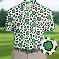 Lucky Four Leaf Clover Leopard Pattern St Patrick's Day Golf Shirt, Polo Shirts For Men, Golf Shirts For Men
