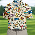 Vintage Airplane Hawaiian Golf Shirt, Tropical Aircraft Pattern, Polo Shirts For Men