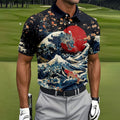 Japanese Dragon Koi Wave Hawaiian Golf Shirt, Mens Golf Apparel, Golf Polo Shirts For Men