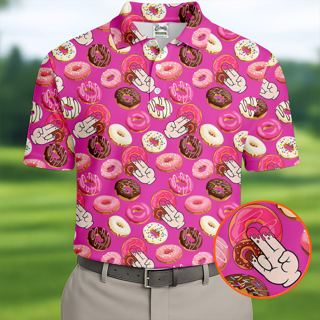 Funny Donut Adult Humor Pink Golf Shirt, Fun Golf Shirts For Men, Valentines Golf Gift, Polo Shirts For Men