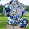 Japanese Wave Cat Hawaiian Golf Shirt, Golf Shirts For Men, Mens Golf Apparel