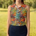 Vibrant Overlapping Dot and Circle Design Hawaiian Golf Polo, Golf Tops For Women, Golfing Apparel