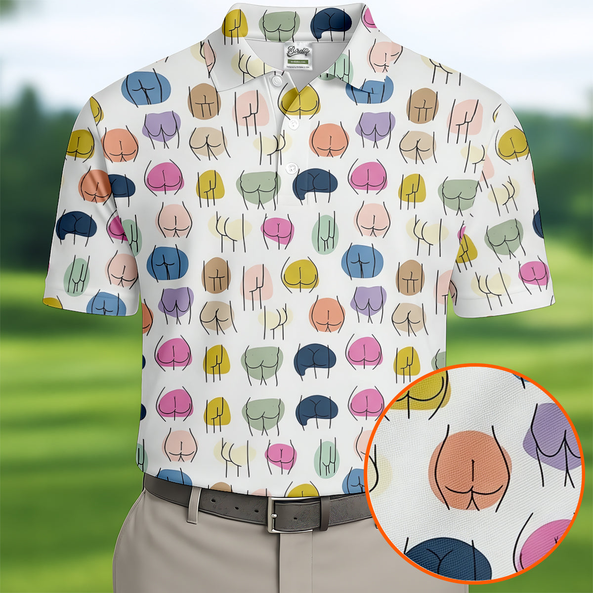 Funny Colorful Butt Pattern Golf Polo Shirt, Golf Shirts For Men, Mens Golf Apparel
