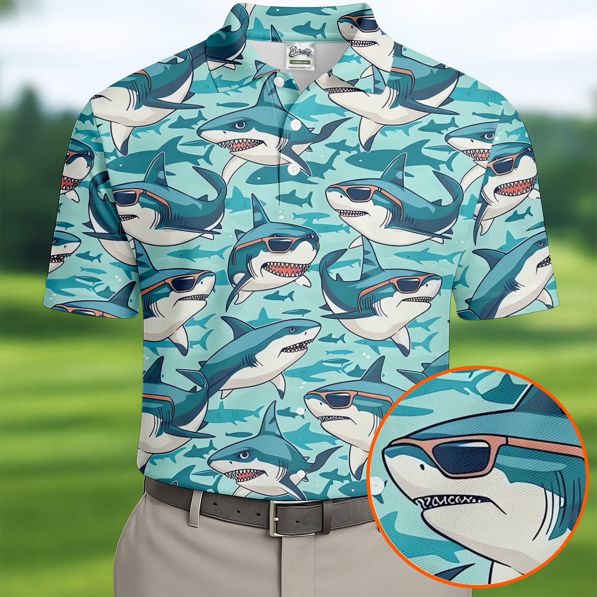 Animated Shark Hawaiian Golf Shirt, Men's Funny Golf Shirts, Golf Shirts For Men