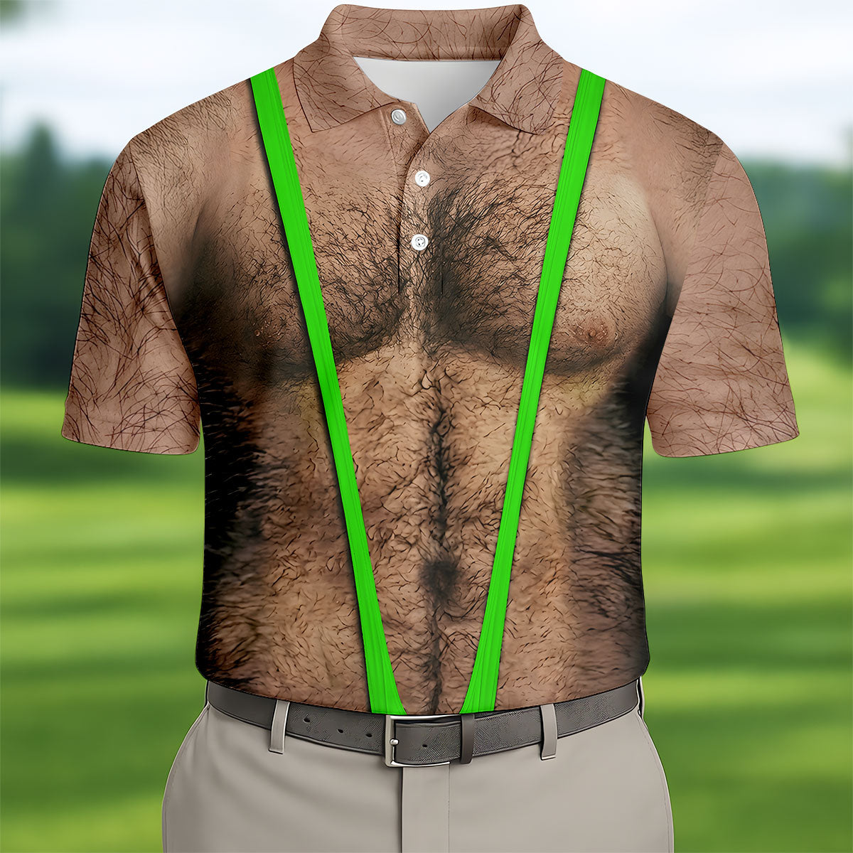 Funny Hairy Chest Green Suspender Golf Shirt, Funny Golf Shirt, Men's Golf Shirt, Polo Shirts For Men (Copy)