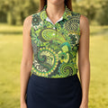 Paisley Print Green Golf Shirt, Ladies Golf Shirts, Golf Shirt For Women, Ladies Golf Polos