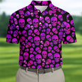 Purple Skull Gothic Pattern Hawaiian Golf Shirt, Mens Golf Polo, Printed Golf Shirts