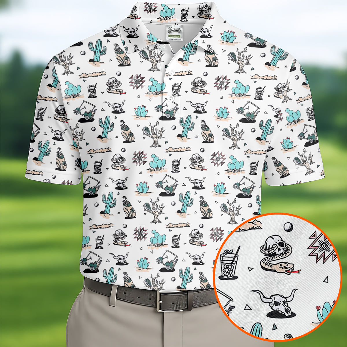 White Desert Golf Pattern Golf Polo Shirt, Golf Polo Shirts For Men, Hawaiian Golf Shirt