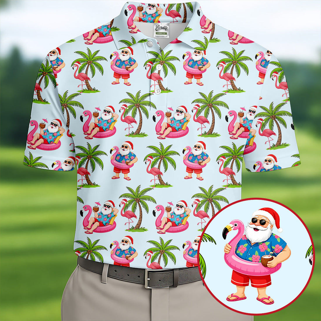 Flamingo Float Santa Christmas Golf Shirt, Men's Golf Shirt, Hawaiian Golf Shirt, Printed Golf Shirts