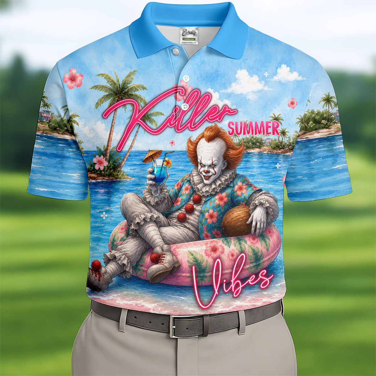 Killer Summer Vibes Scary Clown Golf Polo Shirt, Men's Golf Shirt, Printed Golf Shirts