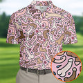 Funny Adult Doodle Pink Pattern Polo Shirt, Mens Golf Polo, Golf Shirts For Men