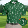 Stick Figure Golf Pose Shamrock Golf Shirt, St Patrick's Day Golf Tops For Men, Polo Shirts For Men