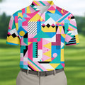 Memphis Pattern Golf Shirt, Retro 80s Geometric Color Block Design, Golf Shirt For Men