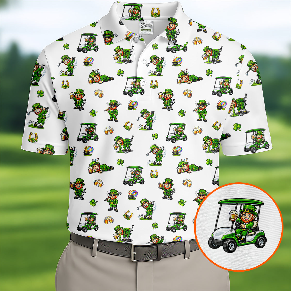 St Patrick's Day Leprechaun Golf And Beer Golf Pose Shamrock Golf Shirt, Golf Shirts For Men
