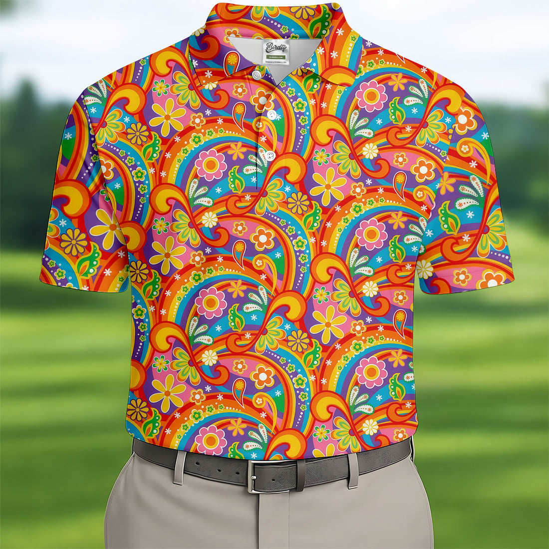 Rainbow Floral LGBT Support Hawaiian Golf Shirt, Retro Golf Shirt, Polo Shirts For Men