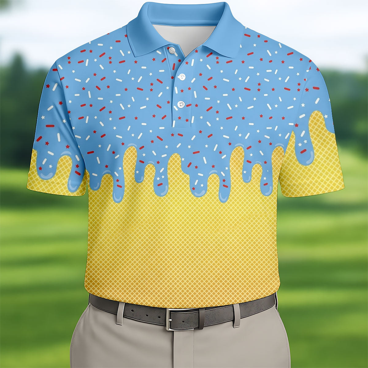 Ice Cream Pattern Hawaiian Golf Shirt, Summer Vibe Men's Golf Shirt, Polo Shirts For Men
