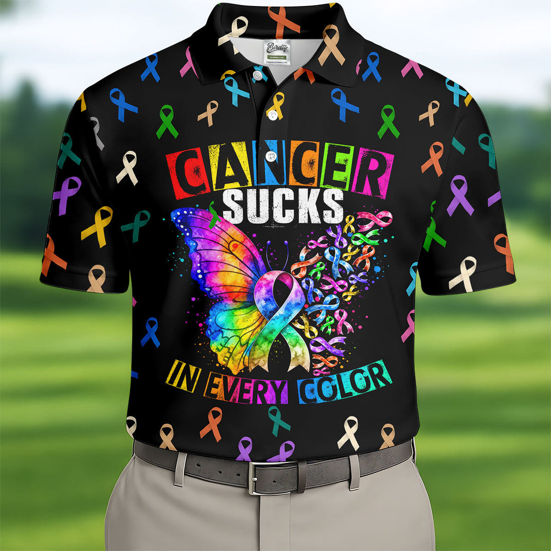 FREE SOCKS Cancer Sucks In Every Color, Cancer Awareness Polo Shirt, Golf Shirts For Men, Mens Golf Polo
