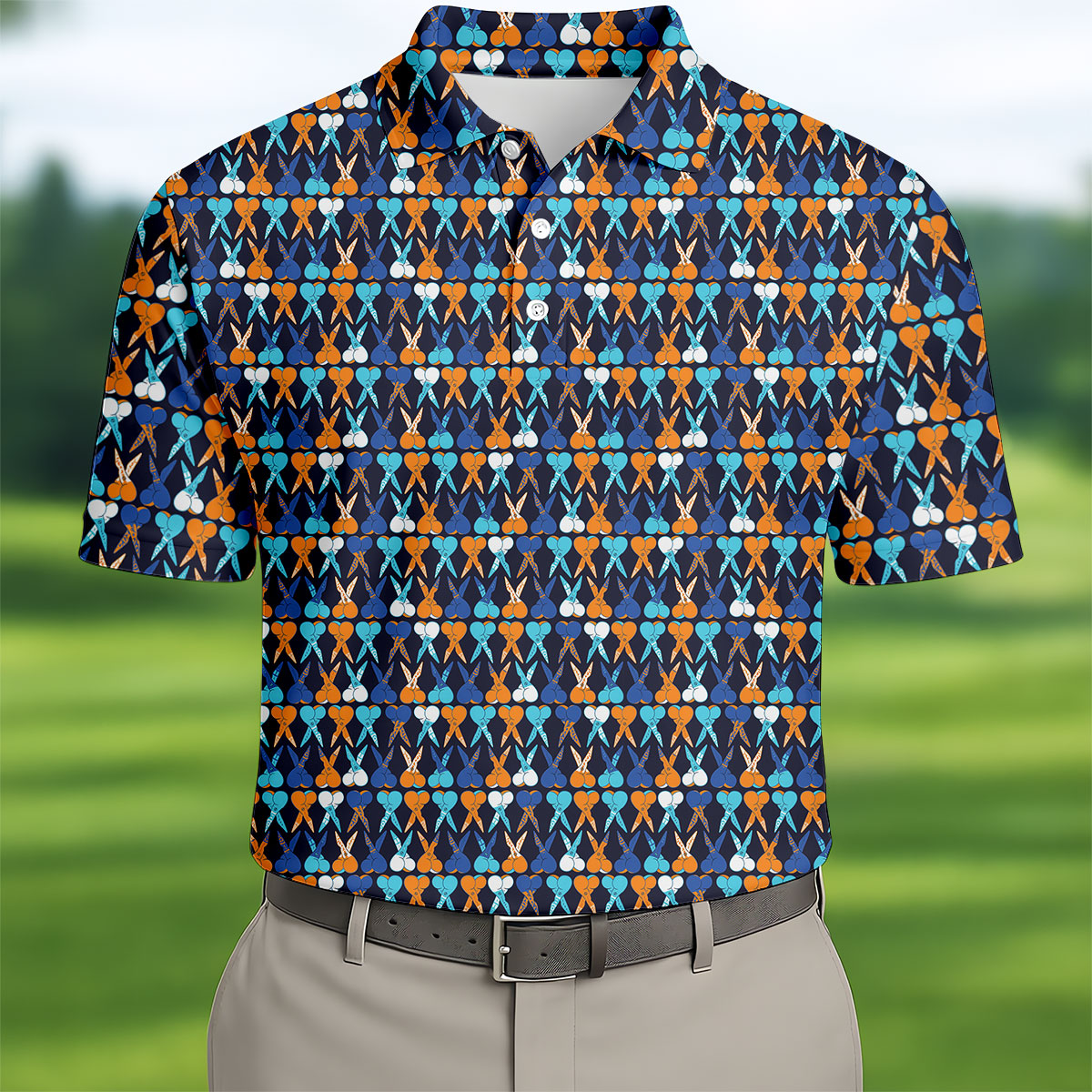 Funny Scissors Pattern Golf Polo Shirt, Golf Polo Shirts For Men, Mens Golf Apparel