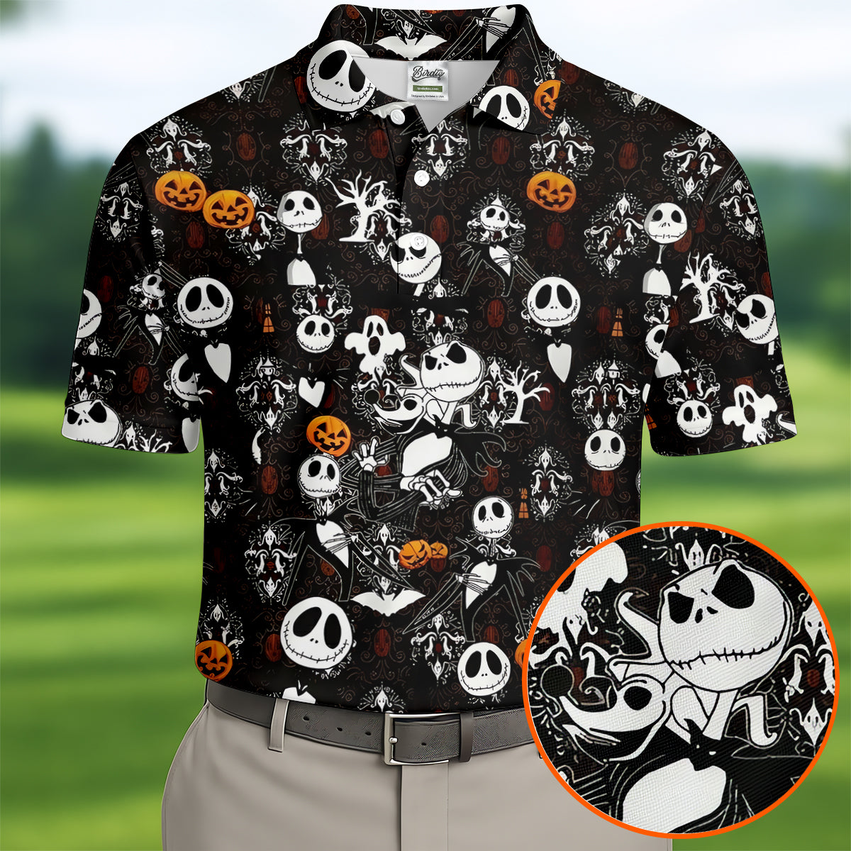 Halloween Pumpkin Skeleton Pattern Golf Polo Shirt, Hawaiian Golf Shirt, Mens Golf Apparel