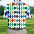 Colorful Argyle Golf Shirt, Classic Diamond Pattern Polo, Polo Shirts For Men