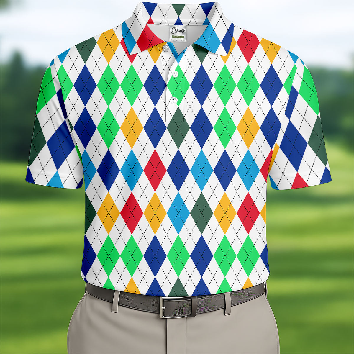 Colorful Argyle Golf Shirt, Classic Diamond Pattern Polo, Polo Shirts For Men