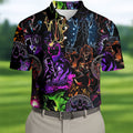 Neon Fantasy Villain Collage Halloween Polo Shirt, Men's Golf Shirt, Golf Apparel For Men
