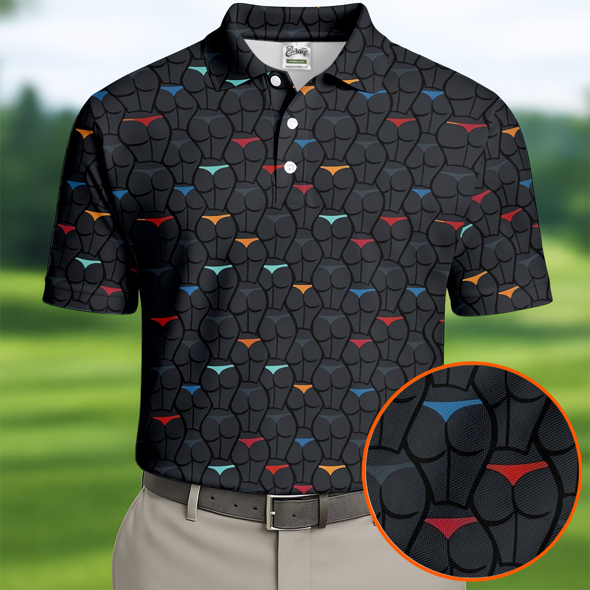 Funny Colorful Panty Butt Pattern Golf Polo Shirt, Printed Golf Shirts, Men's Golf Shirt