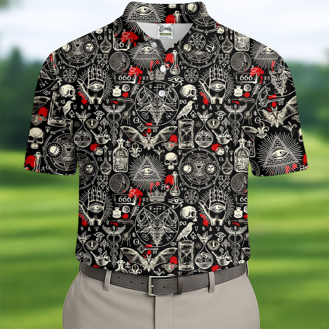 Occult Theme Sketch Style Hawaiian Golf Shirt, Men's Golf Shirt, Polo Shirts For Men