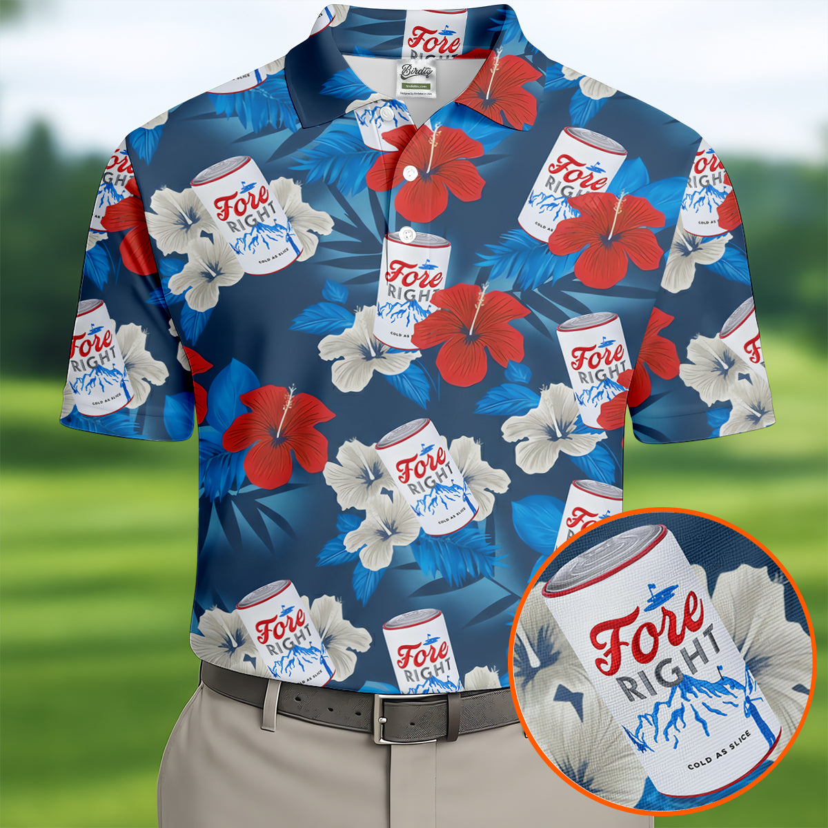 Fore Right Cold As Slice Golf And Beer Tropical Floral Golf Tops For Men, Golf Shirts For Men
