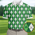 St Patrick's Day Shamrock Argyle Pattern Green And White Argyle Golf Shirt, Polo Shirts For Men, Golf Shirts For Men