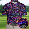 Tropical Theme Neon Pattern Black Golf Shirt, Men's Funny Golf Shirts, Polo Shirts For Men