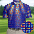 Funny Peach Emoji Pattern Golf Polo Shirt, Men's Golf Polo Shirt, Novelty Golf Shirts For Men