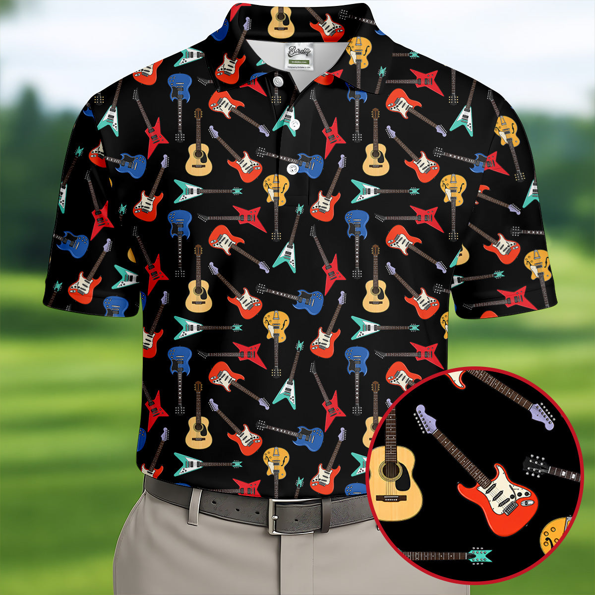 Guitar Pattern Hawaiian Golf Shirt, Music Lover Men's Golf Shirt, Polo Shirts For Men