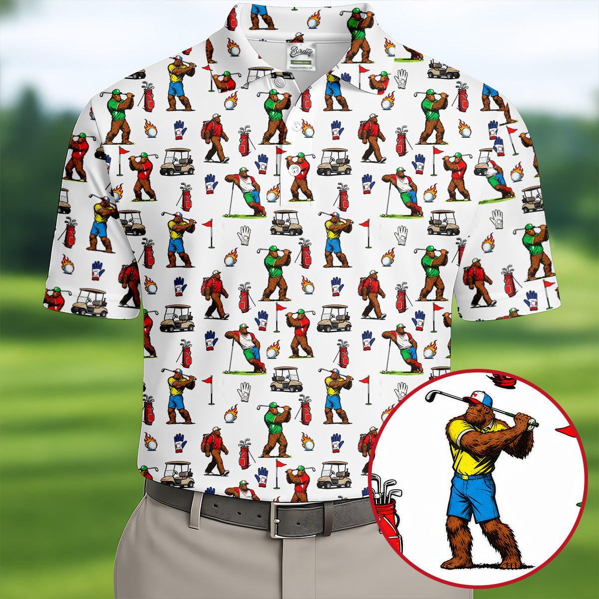 Bigfoot Golfer Pattern Men's Golf Shirt, Golf Polo Shirts For Men, Mens Golf Apparel