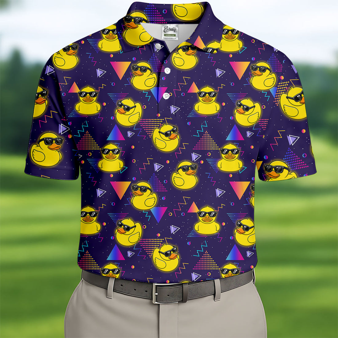 Funny Rubber Duck Retro Pattern Hawaiian Golf Shirt, Men's Golf Shirt, Polo Shirts For Men
