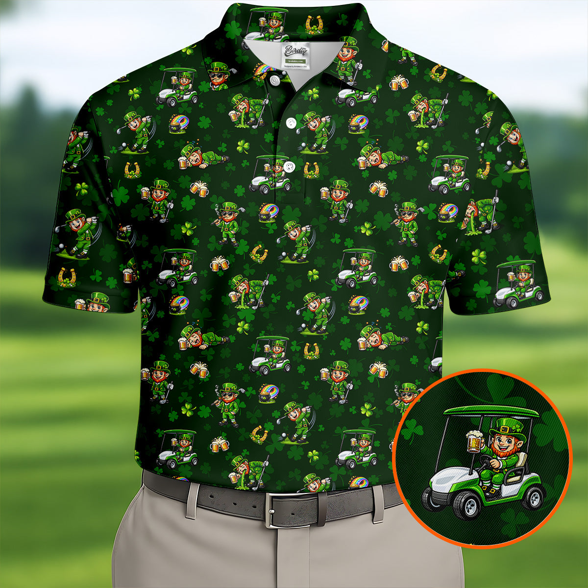 St Patrick's Day Golf Leprechaun Pose Shamrock Golf Shirt, Fun Golf Shirts For Men, Polo For Men