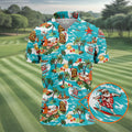 Men's Funny Surfing Santa Hawaiian Golf Shirt, Christmas Golf Shirt, Fun Golf Polo For Men