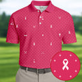Pink Ribbon Golf Pattern Breast Cancer Polo Shirt, Golf Shirts For Men, Mens Golf Apparel