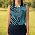 Swirling Vortex Black And Light Blue Women's Golf Tops, Ladies Golf Shirts, Ladies Golf Polos