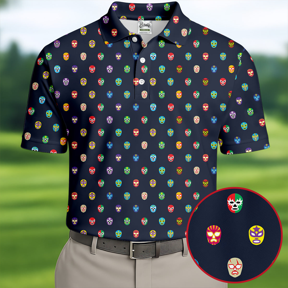 Lucha Libre Mask Seamless Pattern Cinco De Mayo Celebration Fiesta Themed Golf Shirts For Men