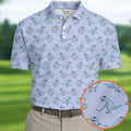 Blue T-Rex Dinosaur Golfer Pattern Golf Polo Shirt, Men's Golf Shirt, Mens Golf Polo