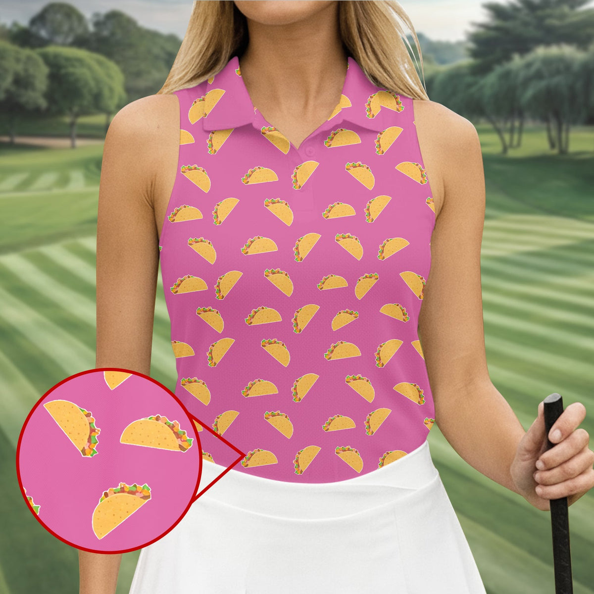 The Pink Taco Seamless Pattern Women's Golf Shirts, Women's Golf Tops, Ladies Golf Shirt