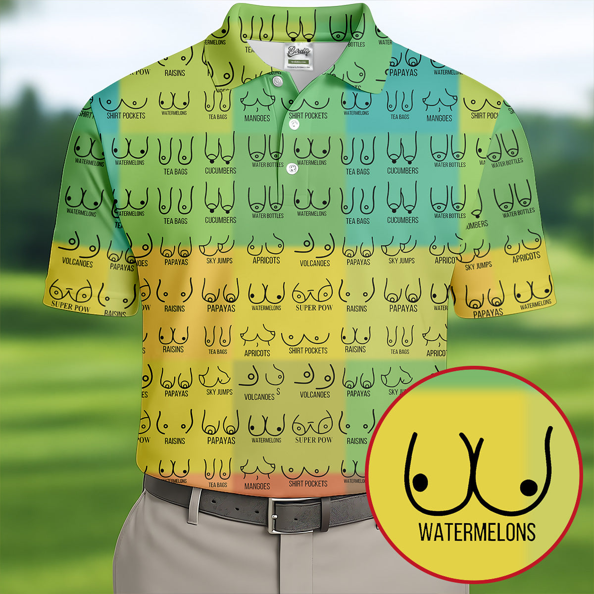 Watermelons Funny Boob Pattern Golf Polo Shirt, Men's Golf Shirt, Printed Golf Shirts